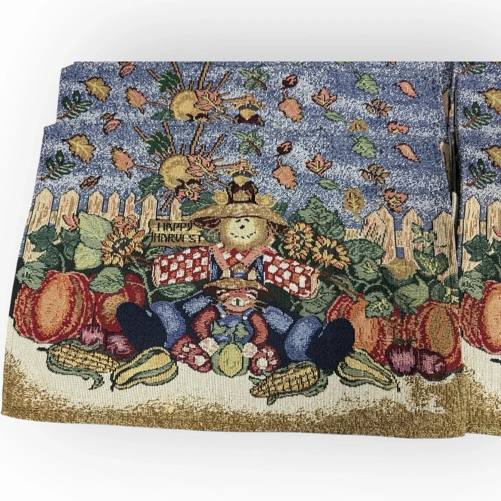 Set of 8 Vintage Fall Tapestry‎ Placemats Happy Harvest Scarecrow Thanksgiving
